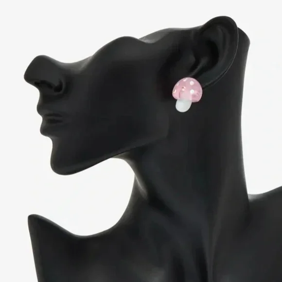 Betsey Johnson Pink Mushroom Earrings - Picture 2 of 4